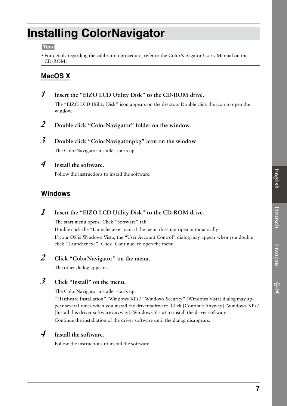 Installing colornavigator | Eizo ColorEdge CG232W User Manual | Page 9 / 36