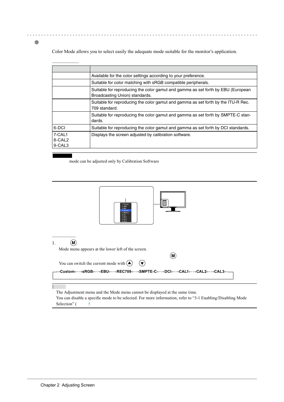 3. color adjustment, To select the display mode (color mode), Color adjustment | Eizo COLOREDGE CG243W User Manual | Page 18 / 49