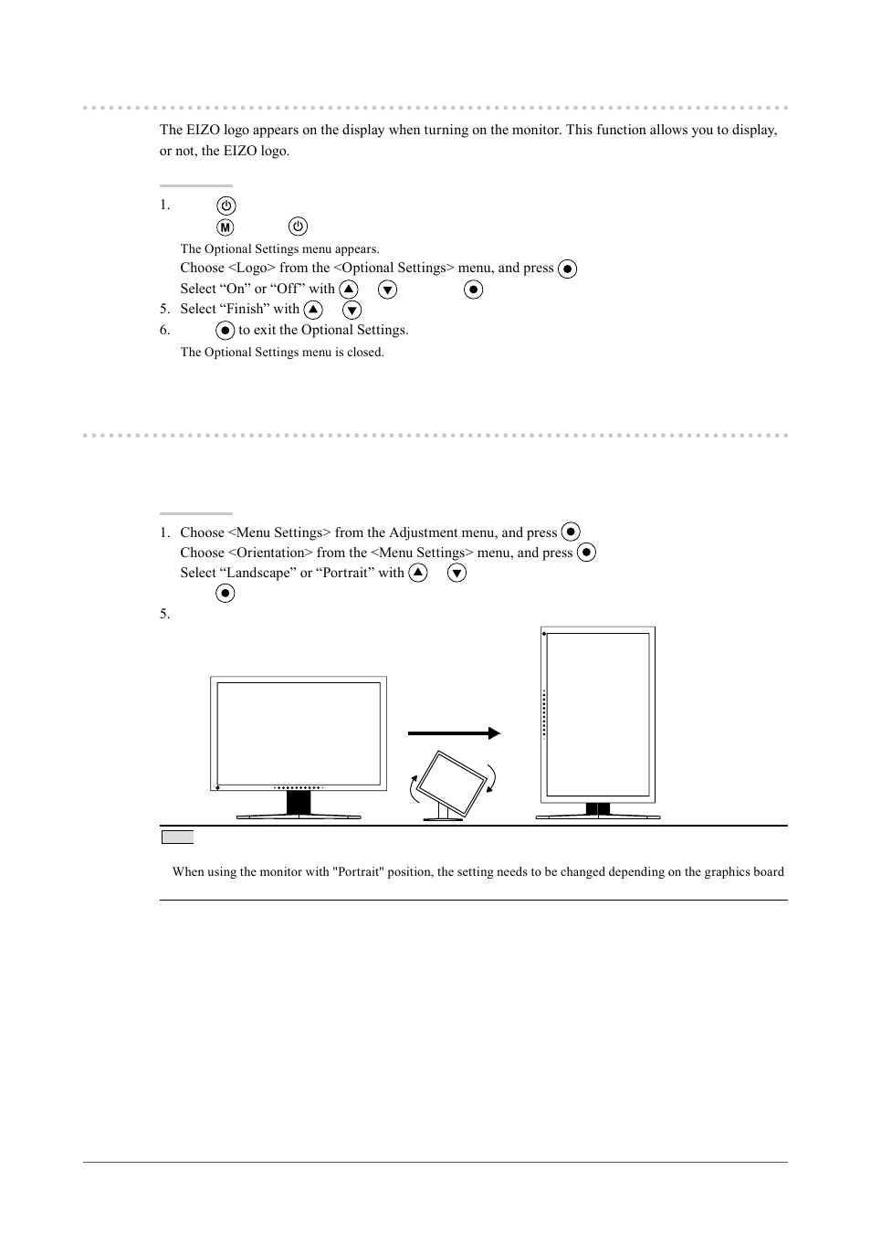 3. setting the eizo logo display [logo, 4. setting orientation [orientation, Setting the eizo logo display [logo] ........ 6 | To set the orientation of the adjustment menu, Setting the eizo logo display [logo, Setting orientation [orientation | Eizo COLOREDGE CG243W User Manual | Page 26 / 49