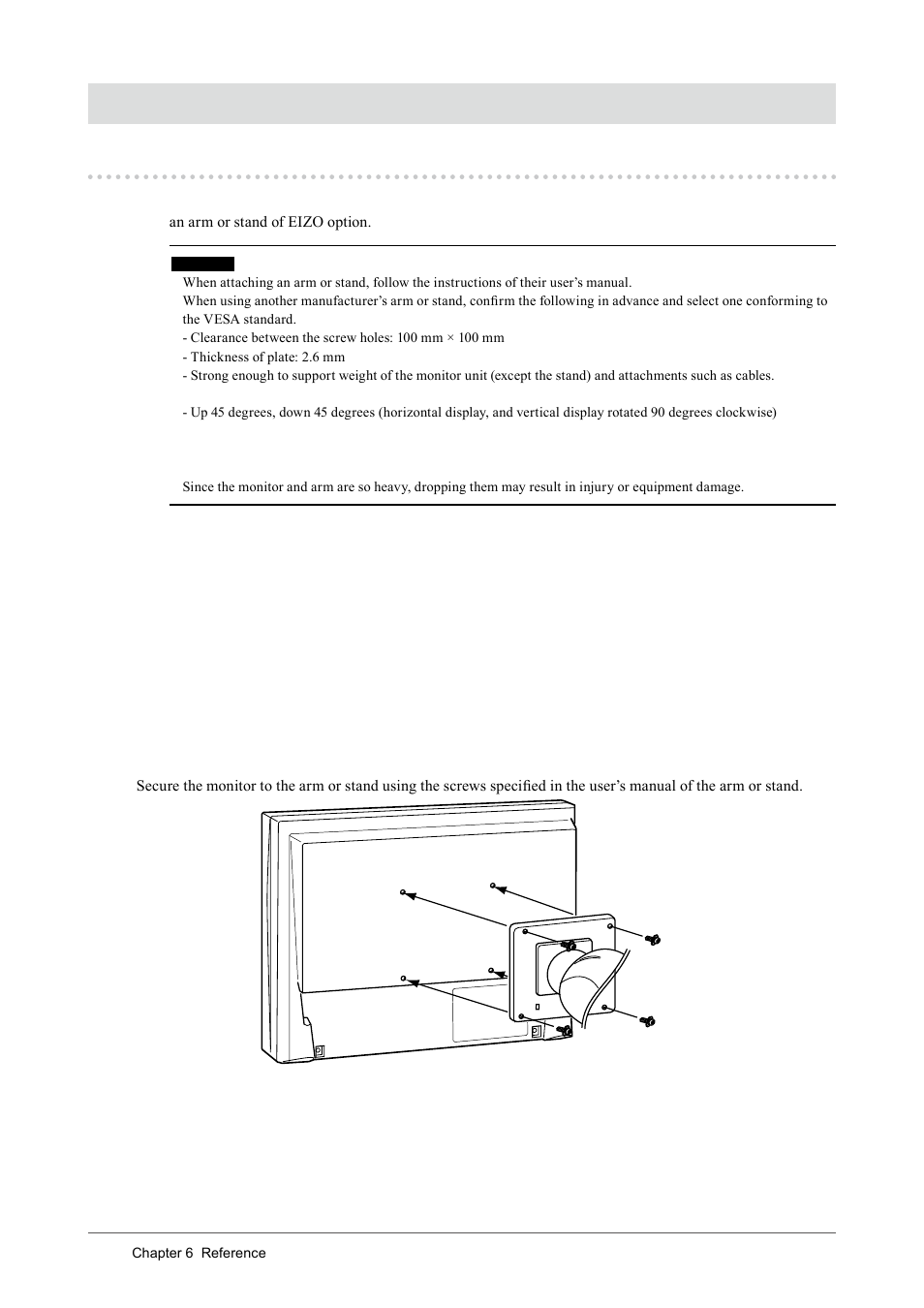 Chapter 6 reference, 1. attaching an arm | Eizo COLOREDGE CG243W User Manual | Page 34 / 49