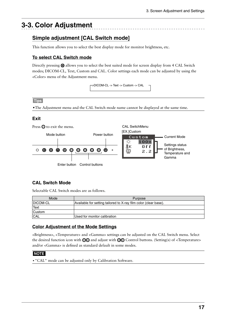 3. color adjustment, Color adjustment, Simple adjustment [cal switch mode | Eizo FLEXSCAN MX240W User Manual | Page 17 / 40