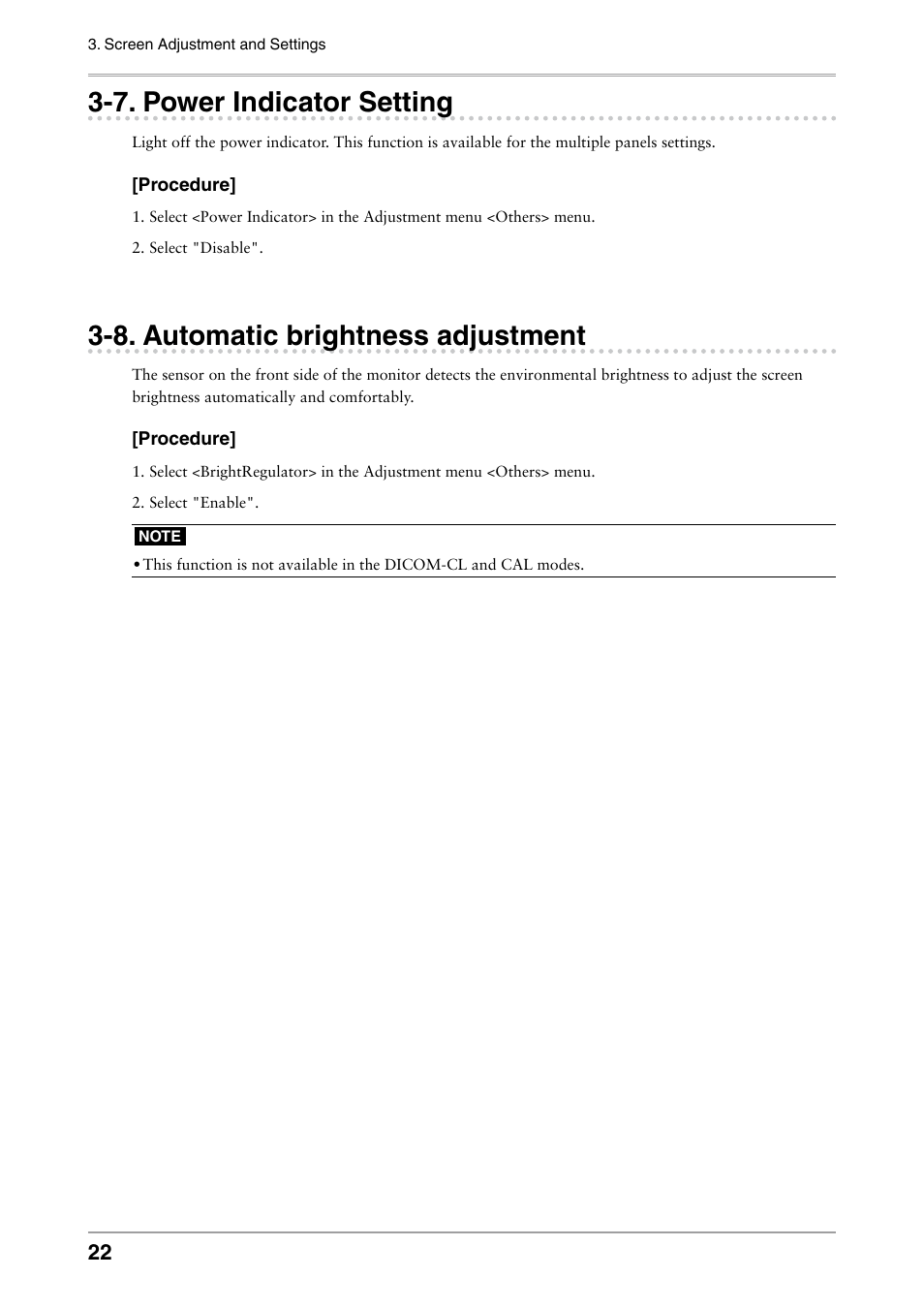 7. power indicator setting, 8. automatic brightness adjustment, Power indicator setting | Automatic brightness adjustment | Eizo FLEXSCAN MX240W User Manual | Page 22 / 40
