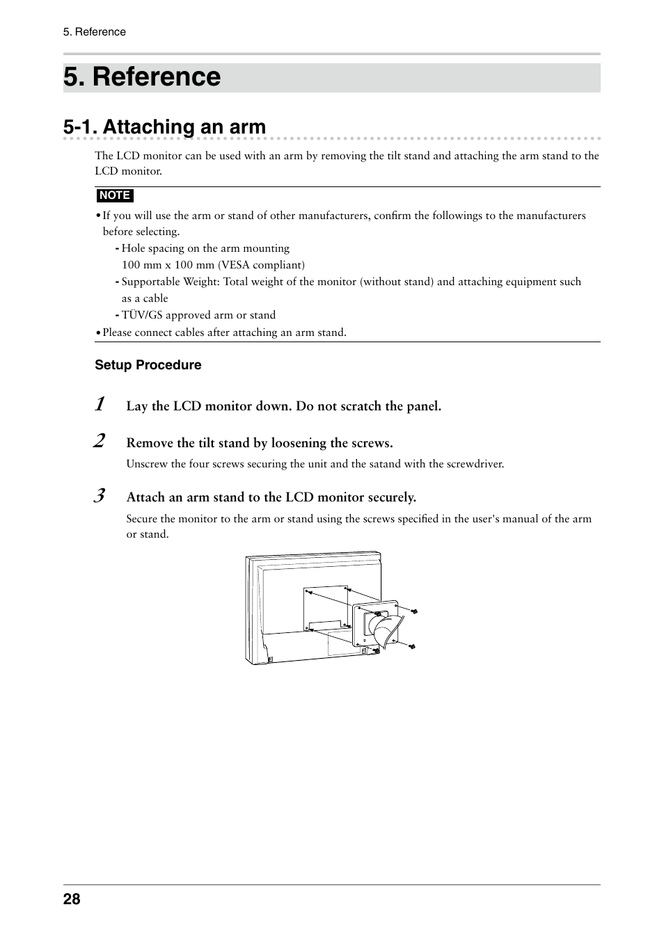 Reference, 1. attaching an arm, Attaching an arm | Eizo FLEXSCAN MX240W User Manual | Page 28 / 40