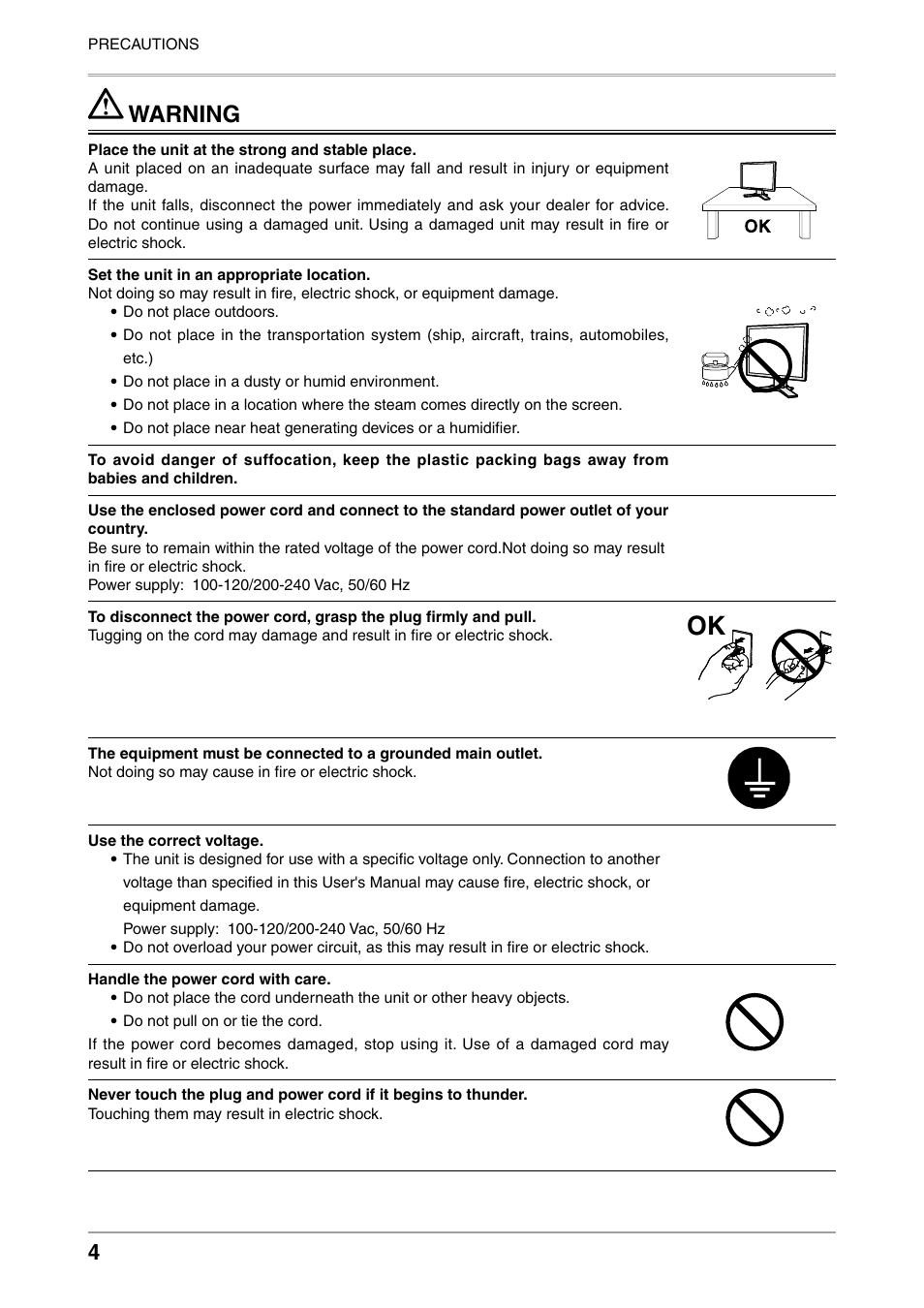 Warning | Eizo FLEXSCAN MX240W User Manual | Page 4 / 40