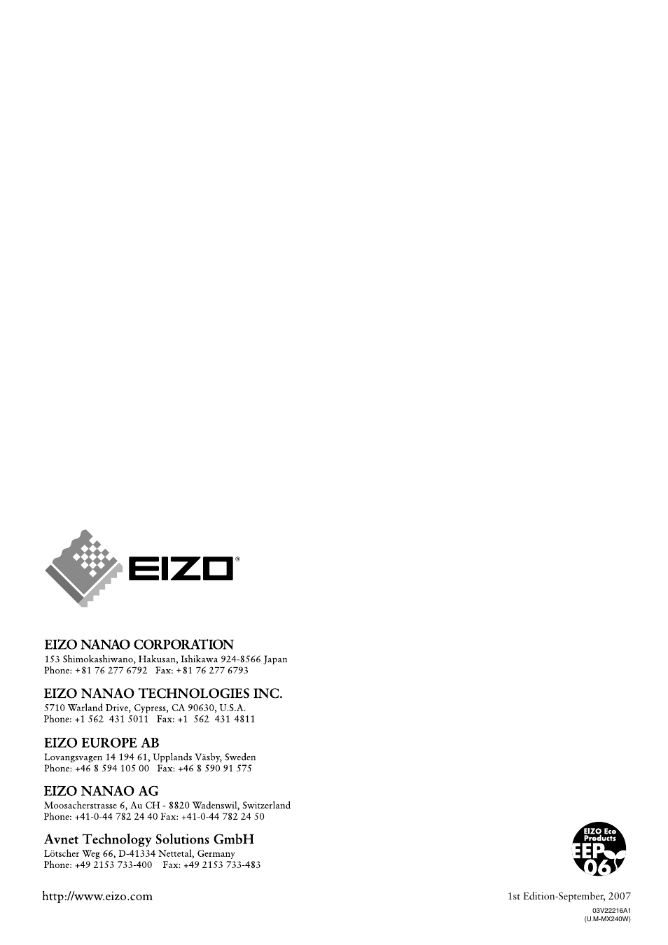 Eizo FLEXSCAN MX240W User Manual | Page 40 / 40