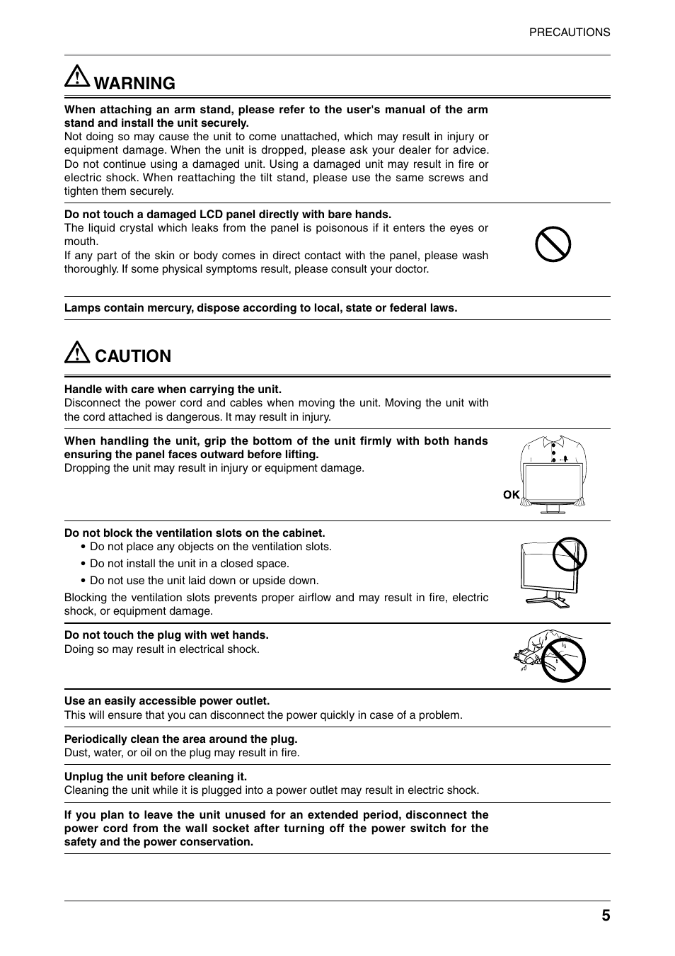 Warning, Caution | Eizo FLEXSCAN MX240W User Manual | Page 5 / 40