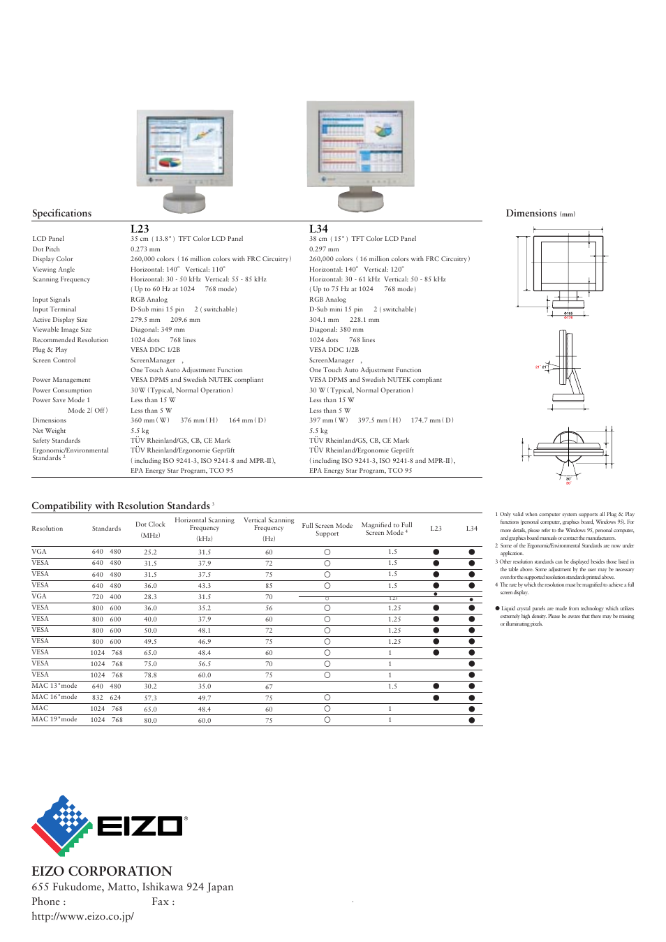 Eizo corporation, L23 l34 | Eizo FlexScan L34 User Manual | Page 3 / 3
