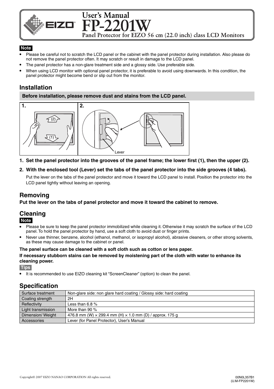 Eizo FP-2100W User Manual | 1 page