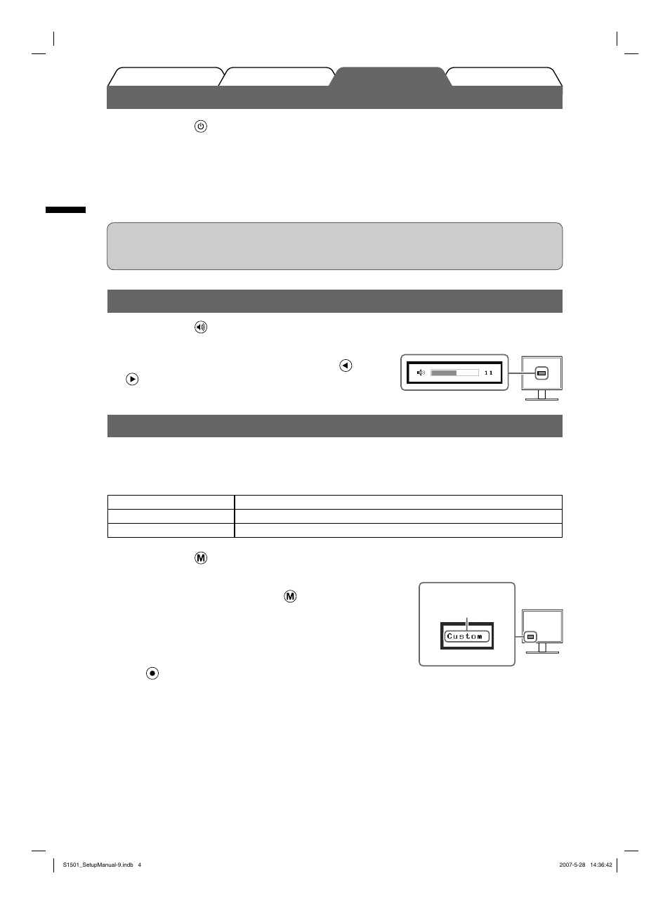 Lautstärke der lautsprecher einstellen, Bild wiedergeben, Anzeigemodus auswählen | Eizo FlexScan S1501 User Manual | Page 12 / 60