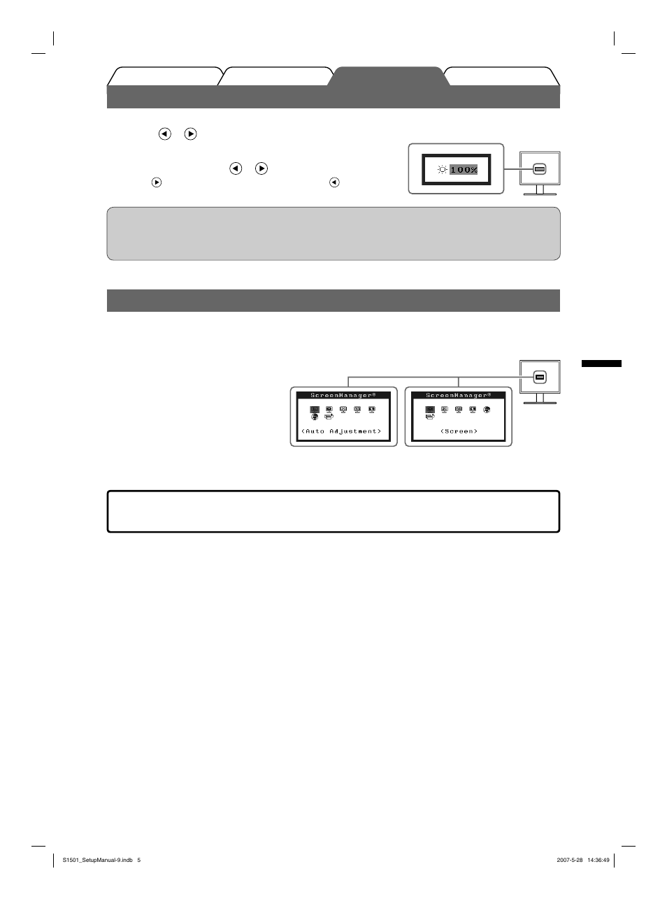 Ajuste del brillo, Ejecución de la confi guración/ajustes avanzados | Eizo FlexScan S1501 User Manual | Page 25 / 60