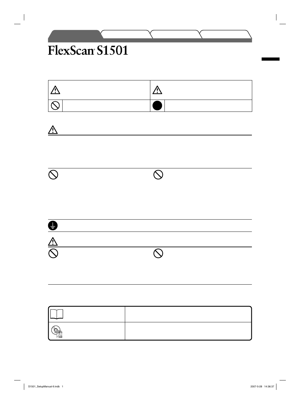 Color lcd monitor, Safety symbols, Precautions | About setup manual and user’s manual | Eizo FlexScan S1501 User Manual | Page 3 / 60