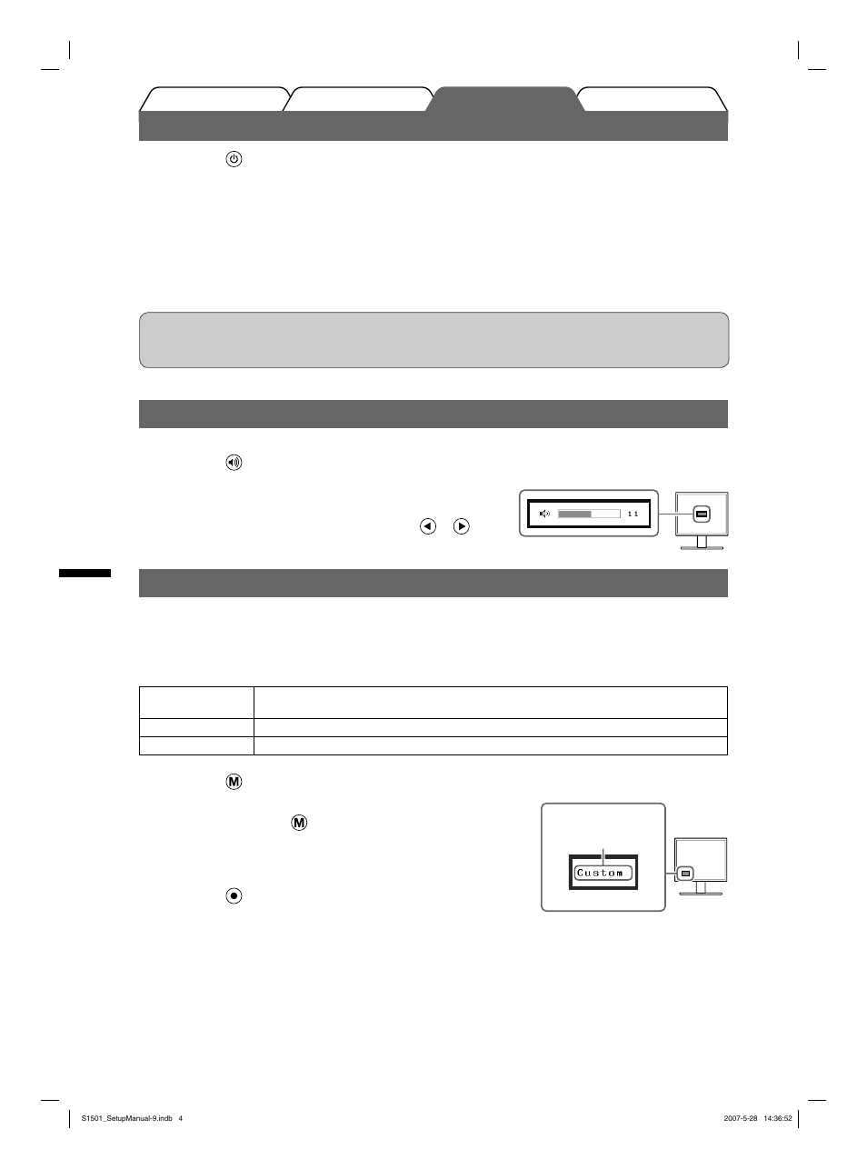 Visualizzazione dello schermo, Regolazione del volume del diffusore, Selezione della modalità schermo | Eizo FlexScan S1501 User Manual | Page 30 / 60