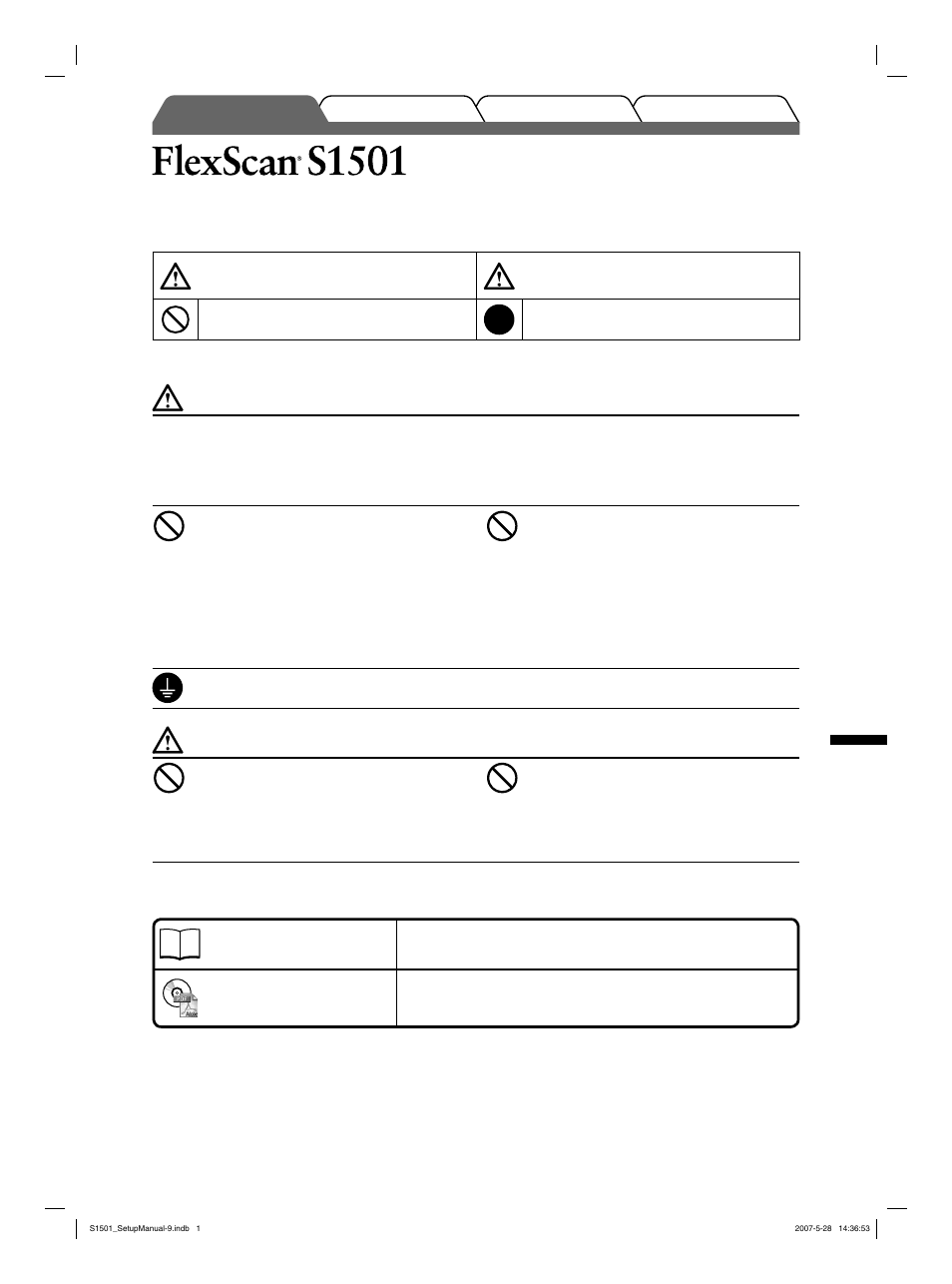 Lcd-färgskärm, Säkerhetssymboler, Försiktighetsåtgärder | Om installationshandboken och bruksanvisningen | Eizo FlexScan S1501 User Manual | Page 33 / 60