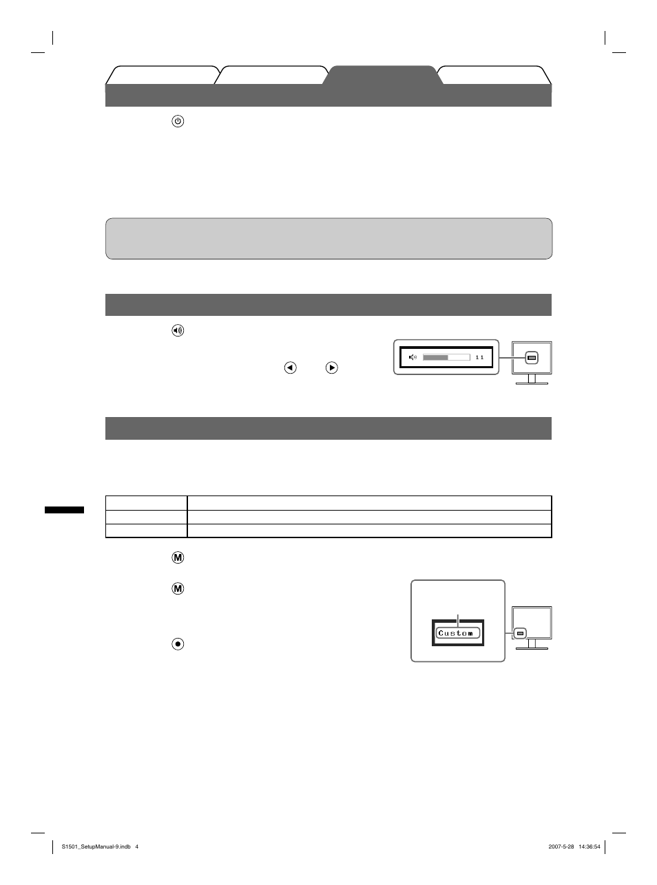 Visa skärmen, Justera högtalarvolymen, Välja skärmläge | Eizo FlexScan S1501 User Manual | Page 36 / 60