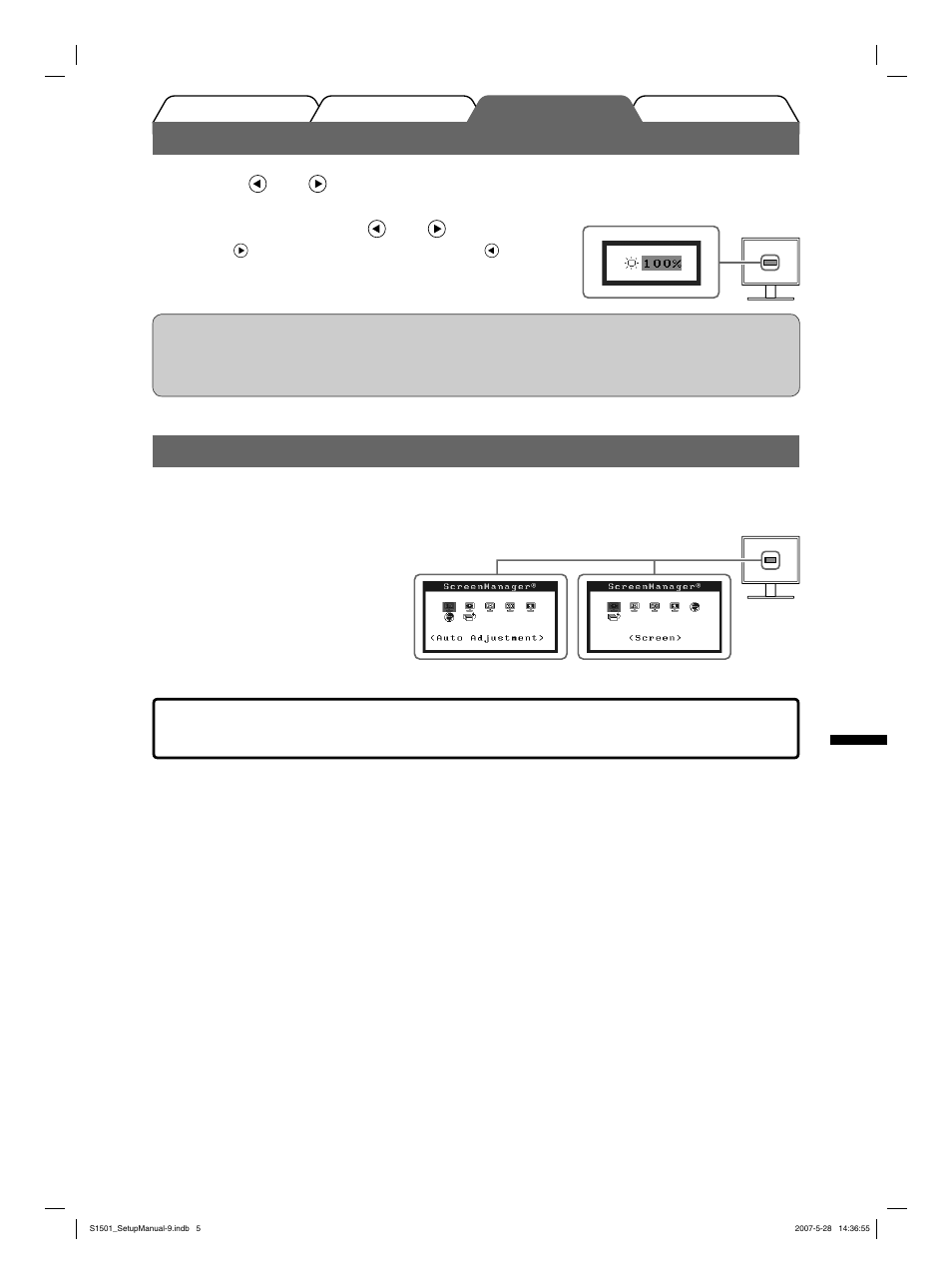 Ställa in skärmens ljusstyrka, Att genomföra avancerade inställningar/justeringar | Eizo FlexScan S1501 User Manual | Page 37 / 60