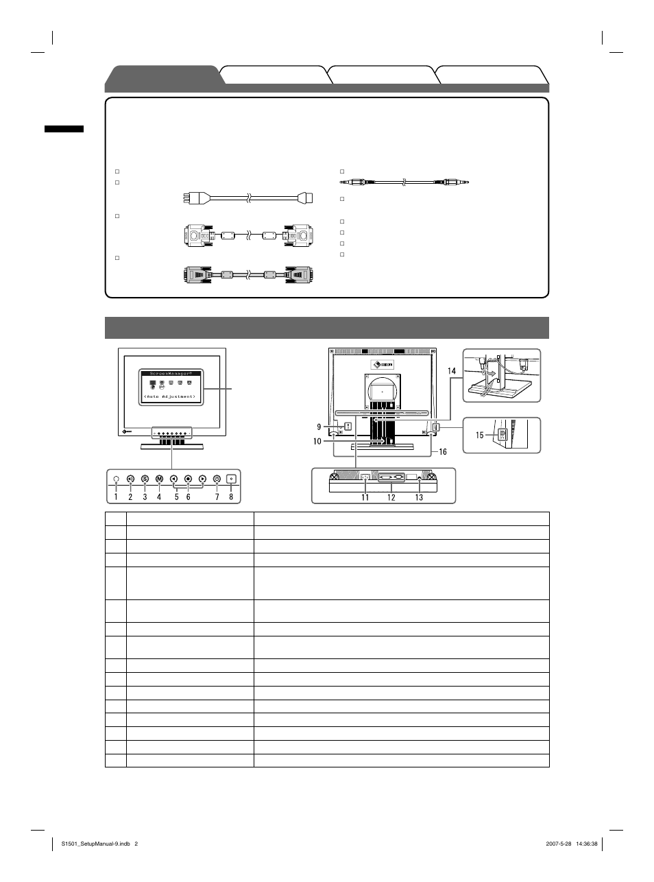 Controls and functions, English | Eizo FlexScan S1501 User Manual | Page 4 / 60