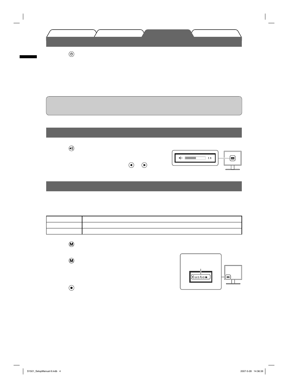 Displaying the screen, Adjusting speaker volume, Selecting display mode | Eizo FlexScan S1501 User Manual | Page 6 / 60