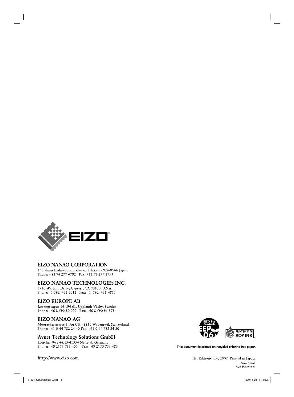 Eizo FlexScan S1501 User Manual | Page 60 / 60