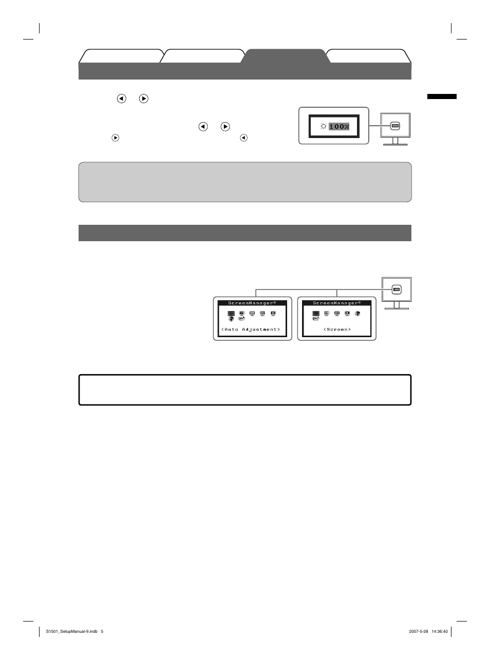 Adjusting brightness, Performing advanced settings/adjustments | Eizo FlexScan S1501 User Manual | Page 7 / 60