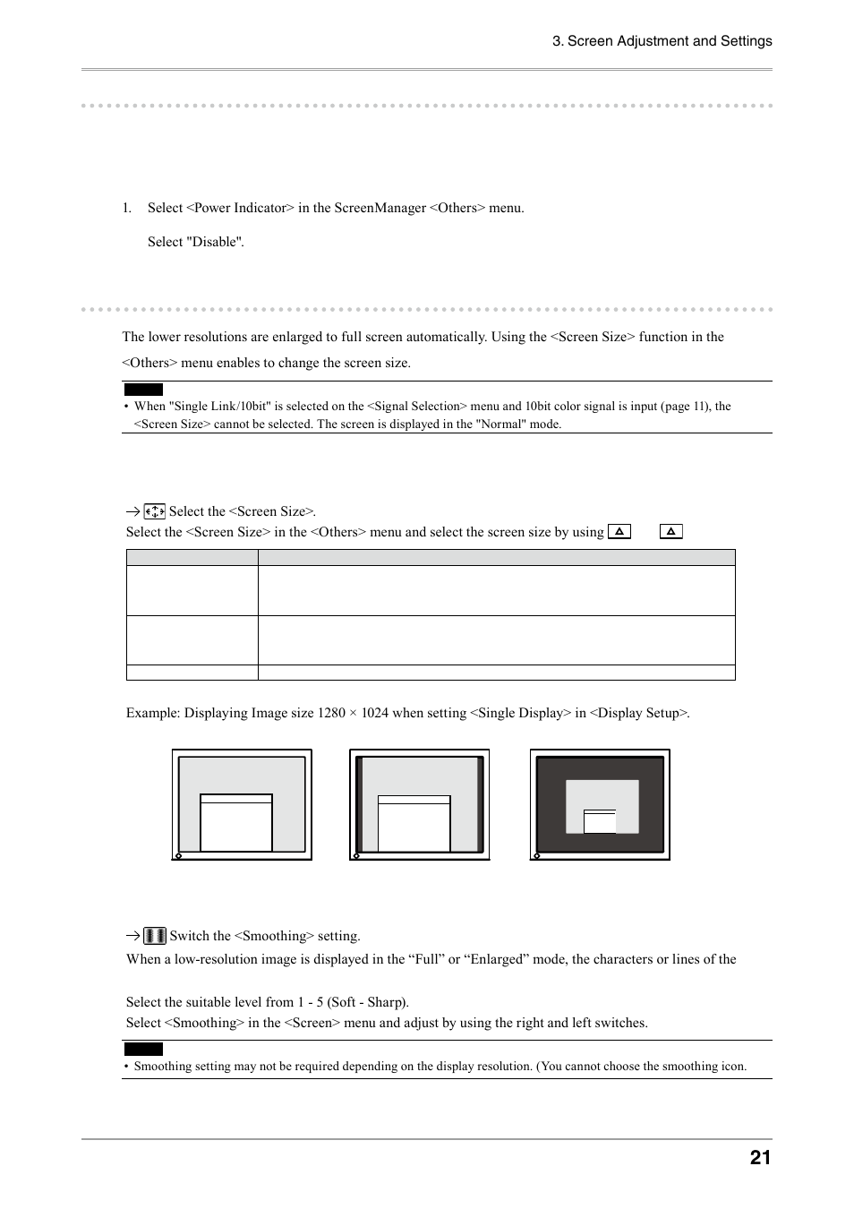 6. power indicator setting, 7. displaying lower resolutions | Eizo COLOREDGE CG303W User Manual | Page 21 / 42