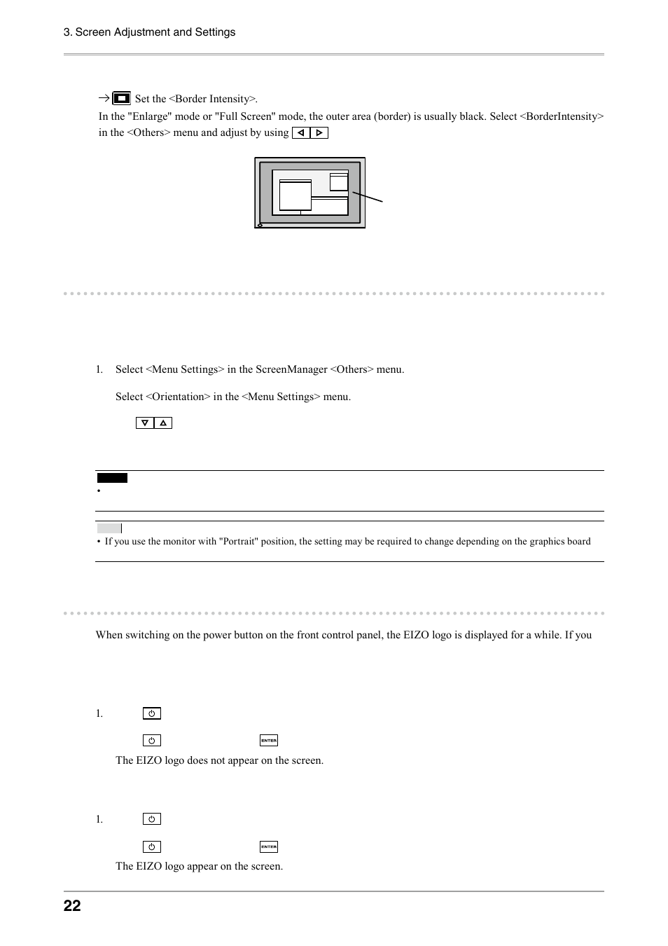 8. setting the orientation of the adjustment menu, 9. displaying eizo logo, 8. setting the orientation of the adjustment | Menu | Eizo COLOREDGE CG303W User Manual | Page 22 / 42