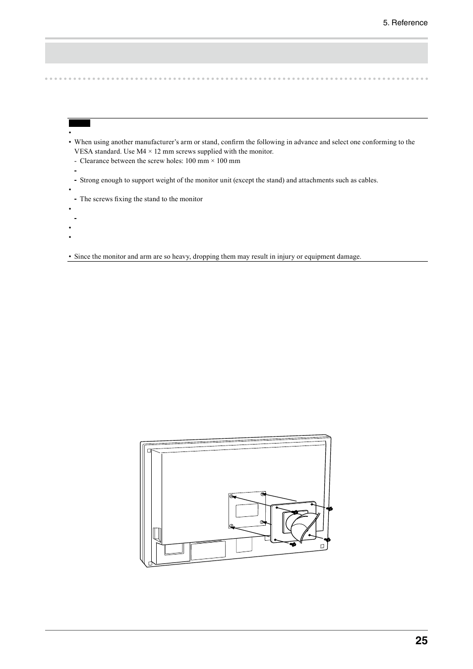 Reference, 1. attaching an arm | Eizo COLOREDGE CG303W User Manual | Page 25 / 42