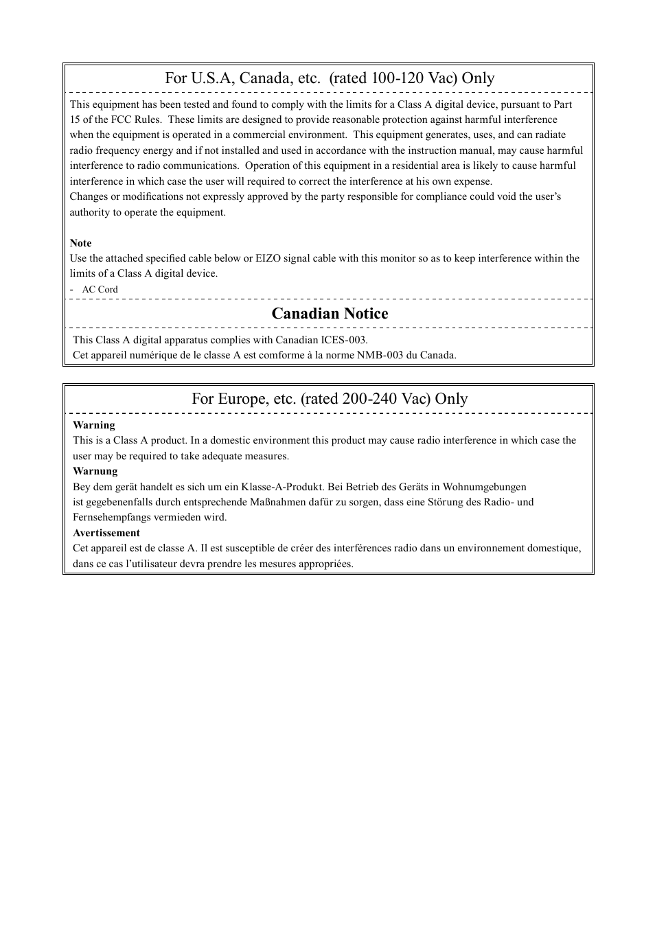 Fcc declaration of conformity, Canadian notice | Eizo DURAVISION FDS1901 User Manual | Page 2 / 30