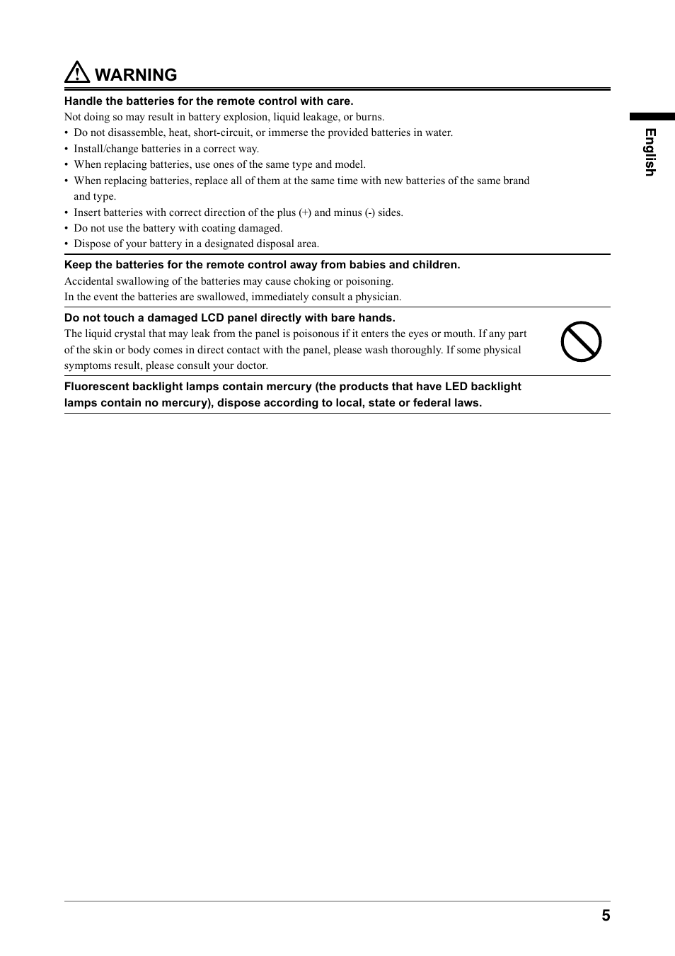 Warning | Eizo DURAVISION FDS1901 User Manual | Page 7 / 30