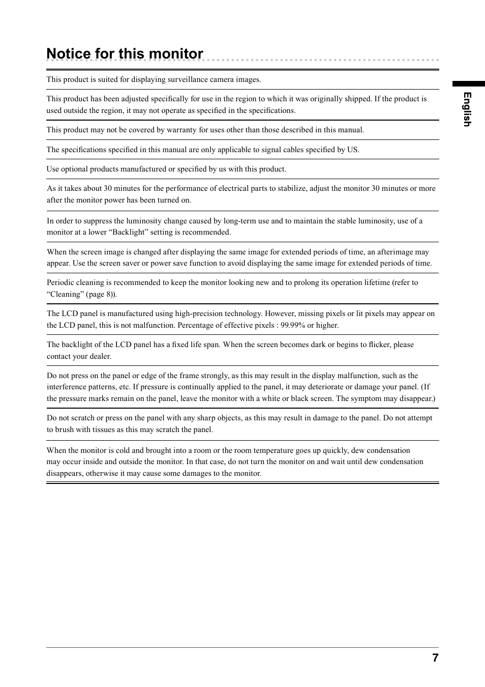 Notice for this monitor | Eizo DURAVISION FDS1901 User Manual | Page 9 / 30