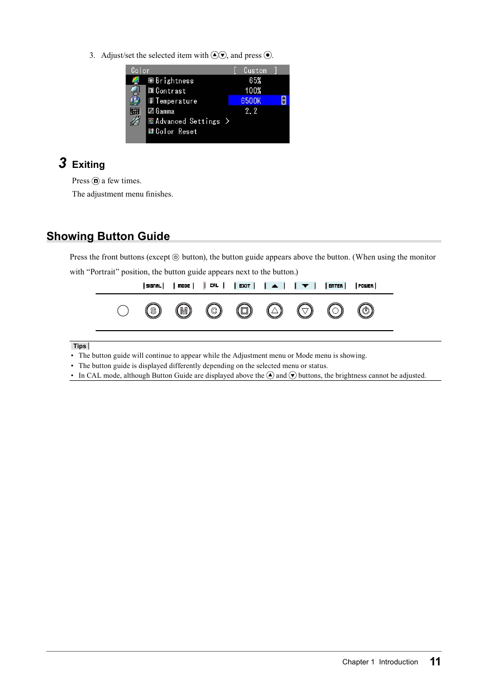 Showing button guide | Eizo COLOR EDGE CG245W User Manual | Page 11 / 66