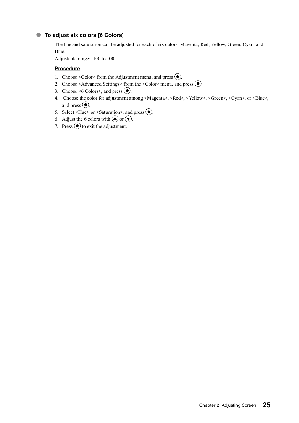 To adjust six colors [6 colors | Eizo COLOR EDGE CG245W User Manual | Page 25 / 66