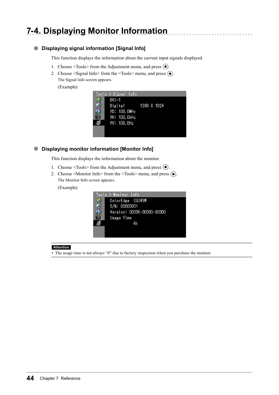 4. displaying monitor information | Eizo COLOR EDGE CG245W User Manual | Page 44 / 66
