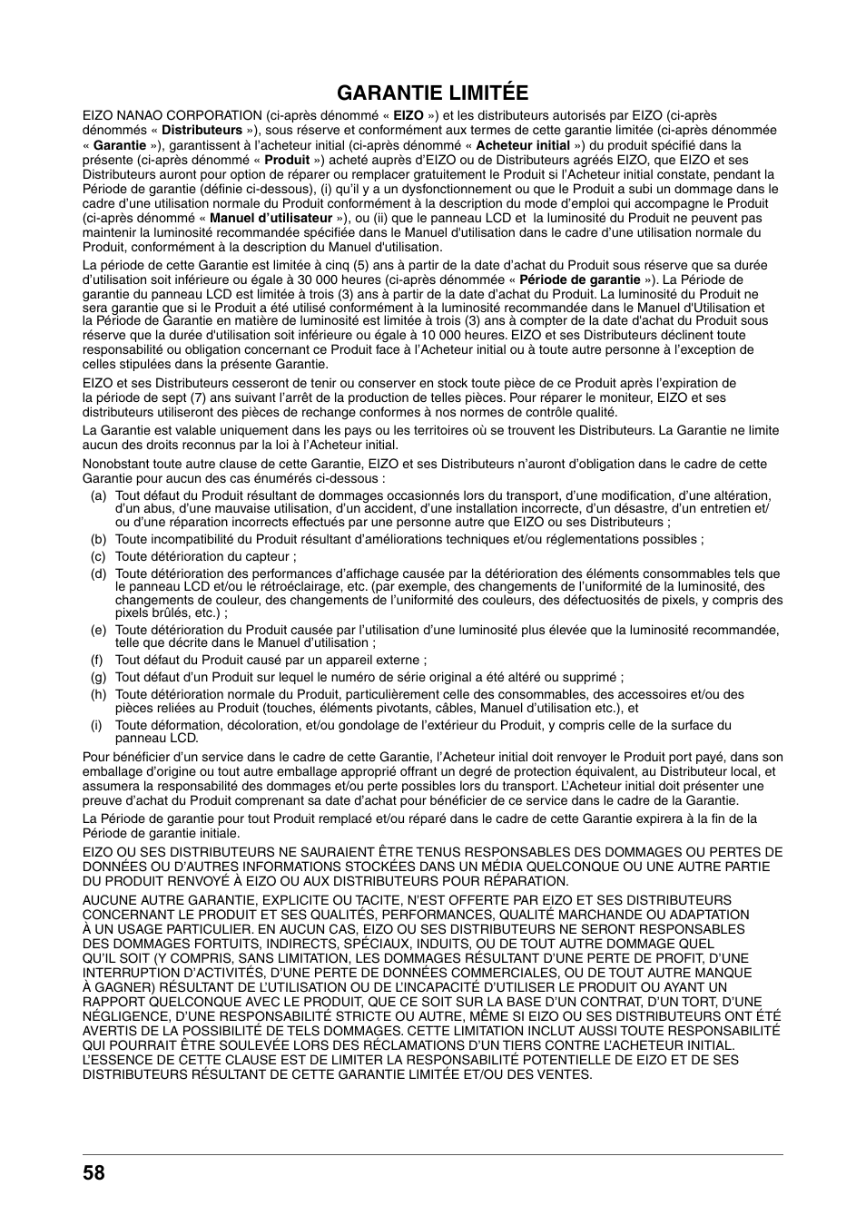 Garantie limitée | Eizo COLOR EDGE CG245W User Manual | Page 58 / 66
