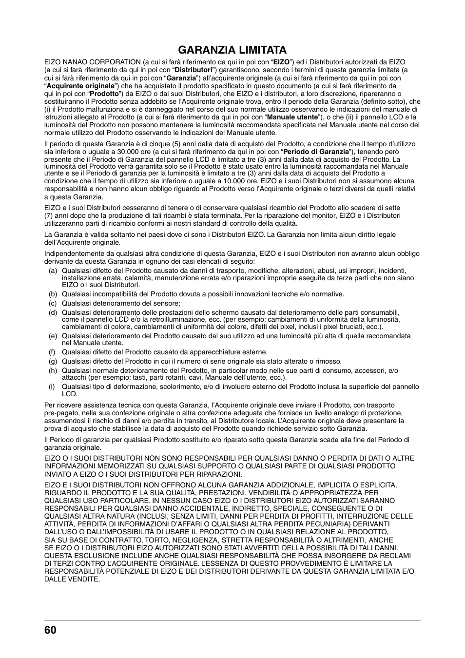 Garanzia limitata | Eizo COLOR EDGE CG245W User Manual | Page 60 / 66