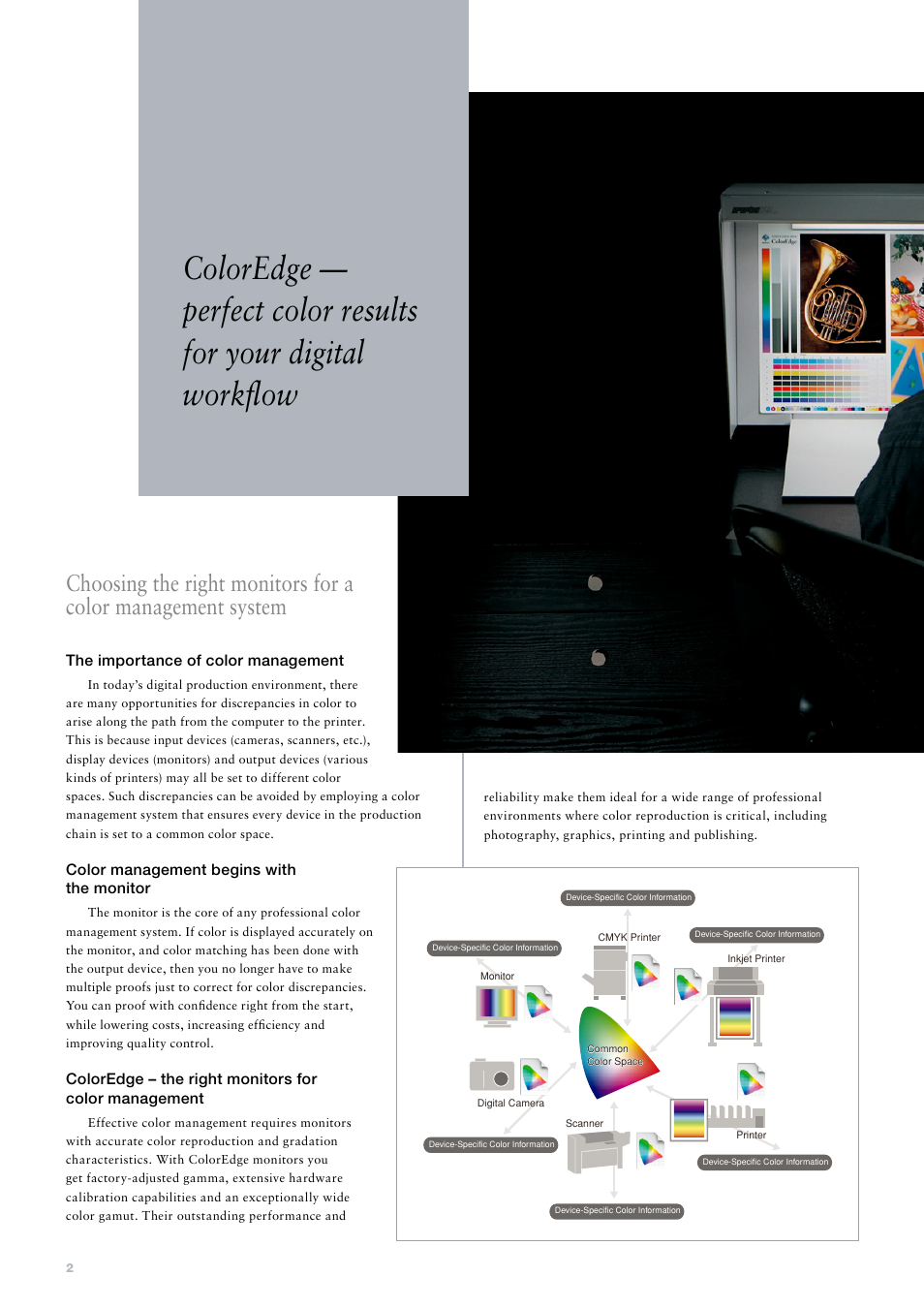 The importance of color management, Color management begins with the monitor | Eizo ColorEdge CG222W User Manual | Page 2 / 8