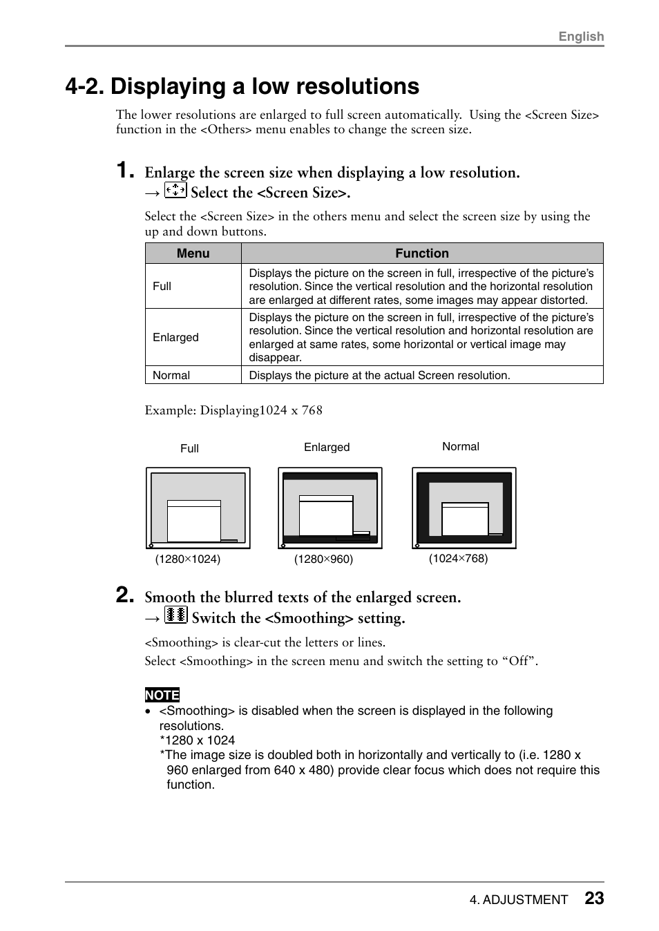 2. displaying a low resolutions | Eizo FlexScan L665 User Manual | Page 23 / 45