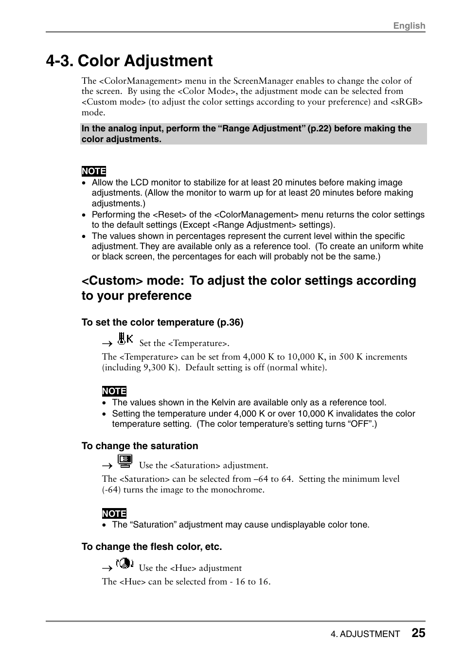 3. color adjustment | Eizo FlexScan L665 User Manual | Page 25 / 45