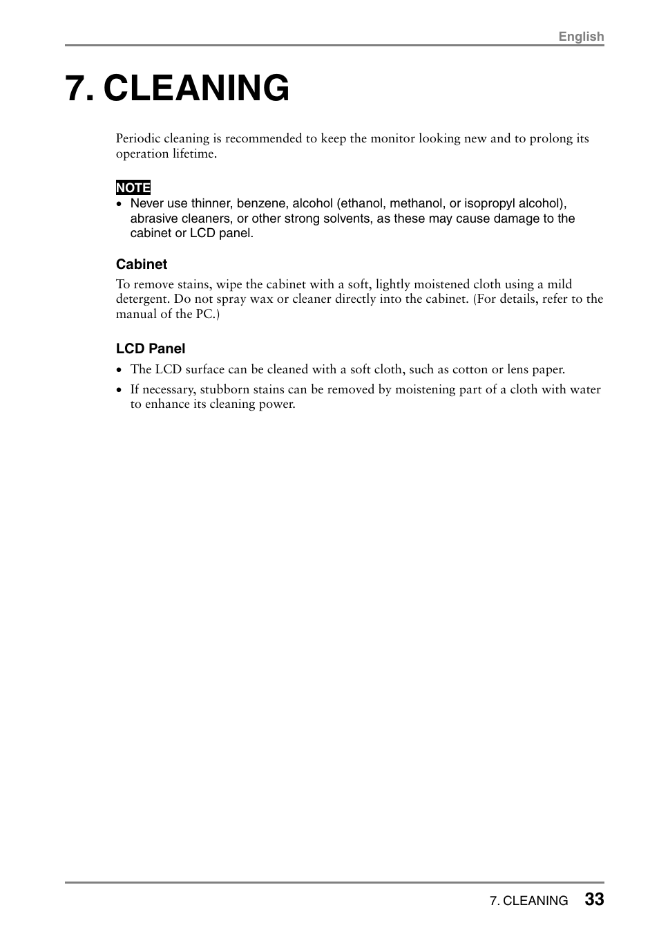 Cleaning | Eizo FlexScan L665 User Manual | Page 33 / 45