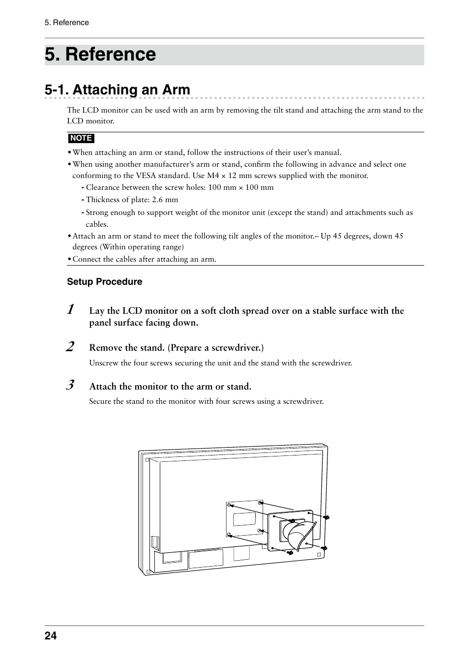 Reference, 1. attaching an arm, Attaching an arm | Eizo COLOREDGE CG301W User Manual | Page 24 / 33