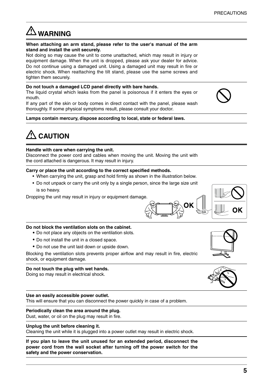 Warning, Caution | Eizo COLOREDGE CG301W User Manual | Page 5 / 33