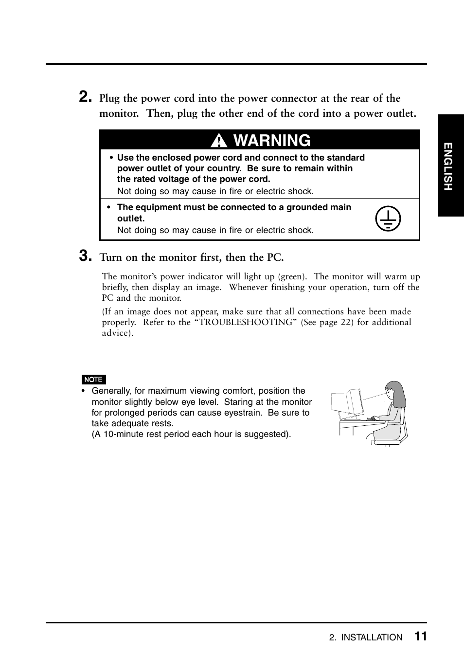 Warning | Eizo T965 User Manual | Page 11 / 35