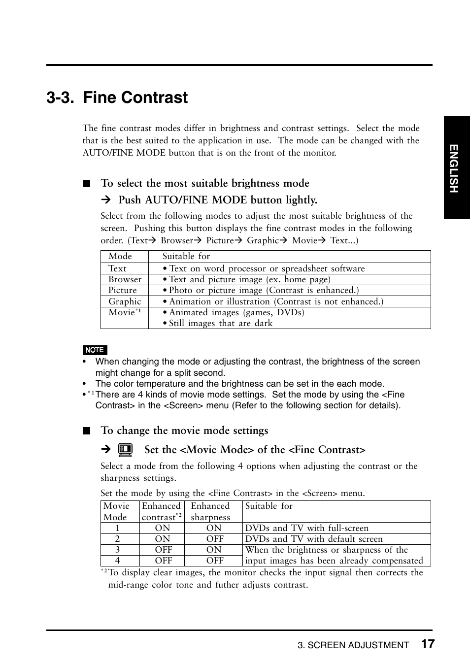 3. fine contrast | Eizo T965 User Manual | Page 17 / 35