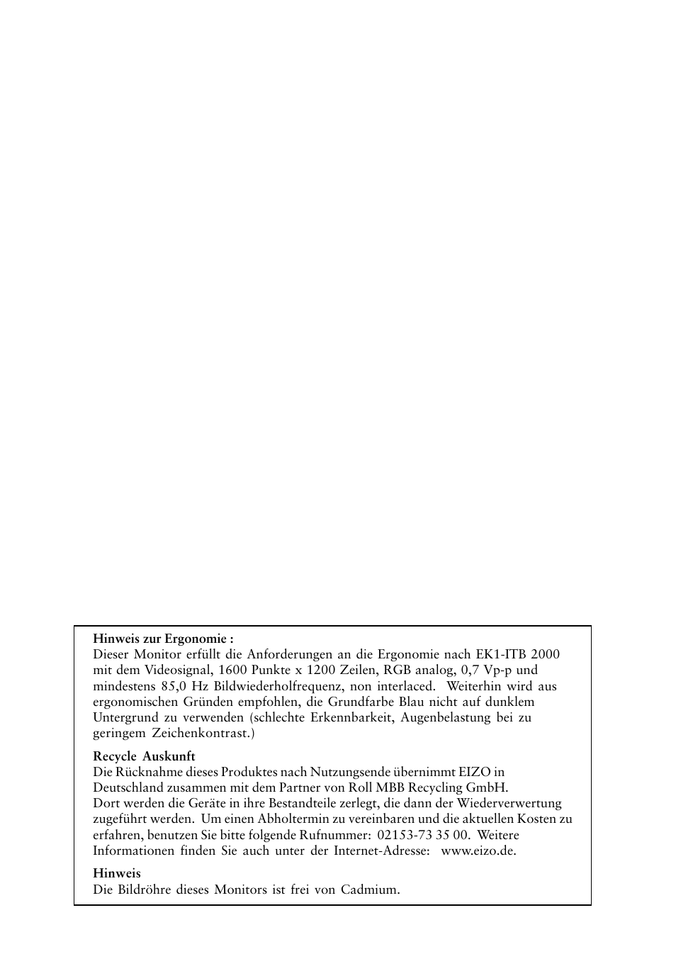 Hinweis zur ergonomie | Eizo T965 User Manual | Page 35 / 35