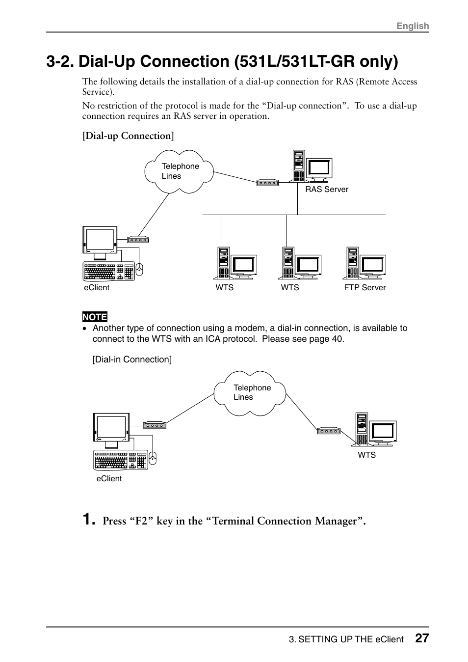 2. dial-up connection (531l/531lt-gr only) | Eizo 531L User Manual | Page 27 / 103