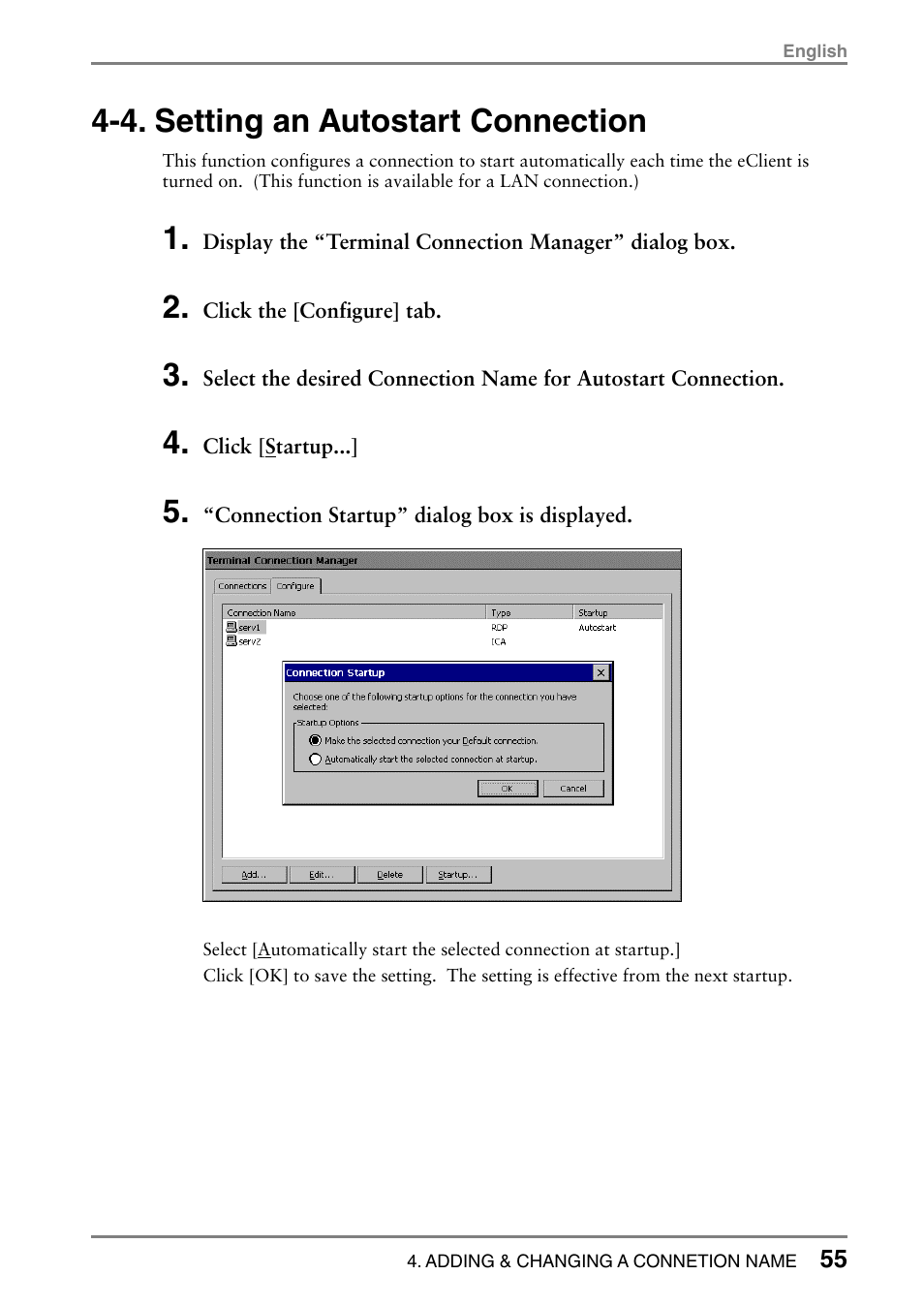 4. setting an autostart connection | Eizo 531L User Manual | Page 55 / 103
