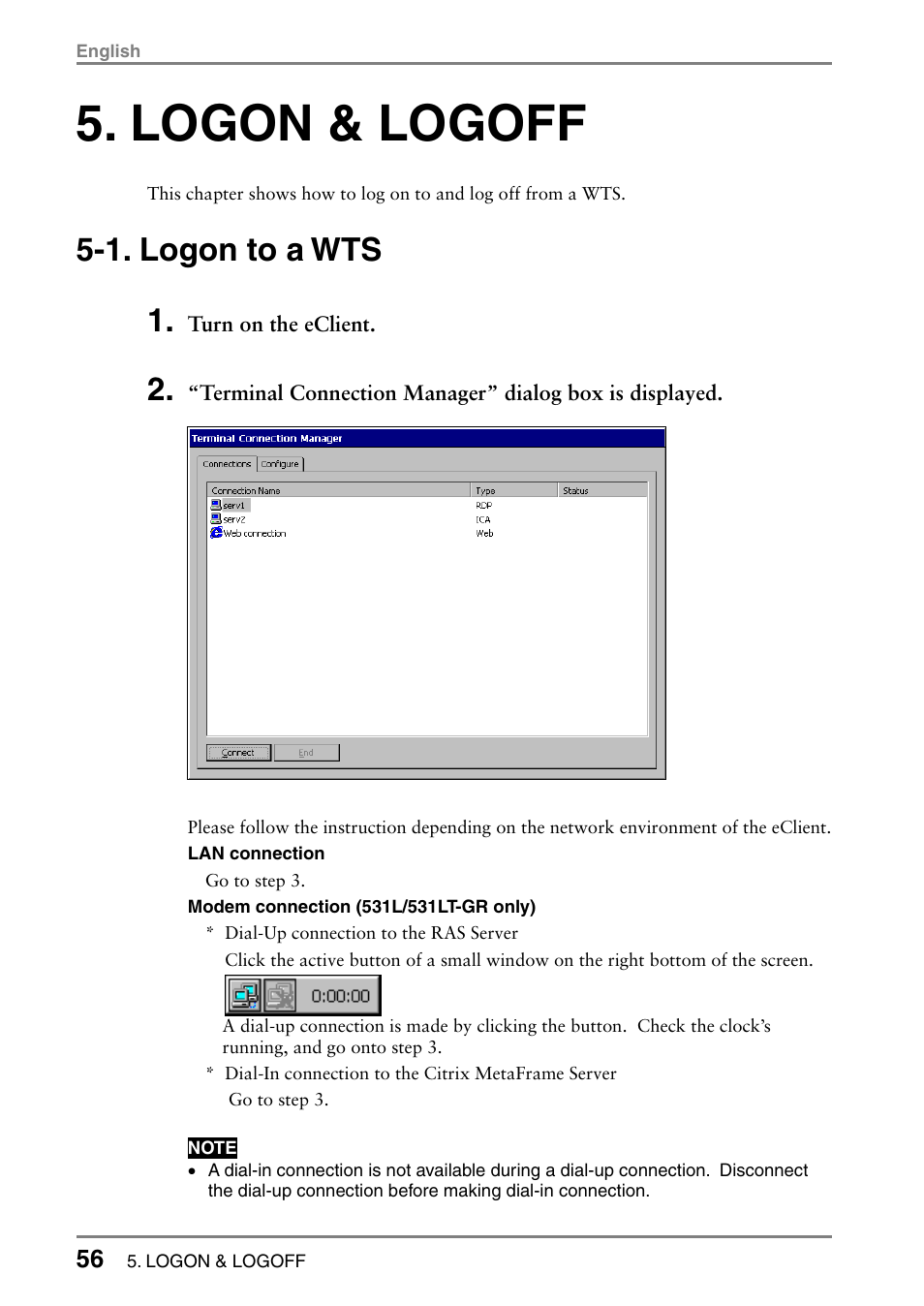 Logon & logoff, 1. logon to a wts, 1. logon to a wts 1 | Eizo 531L User Manual | Page 56 / 103