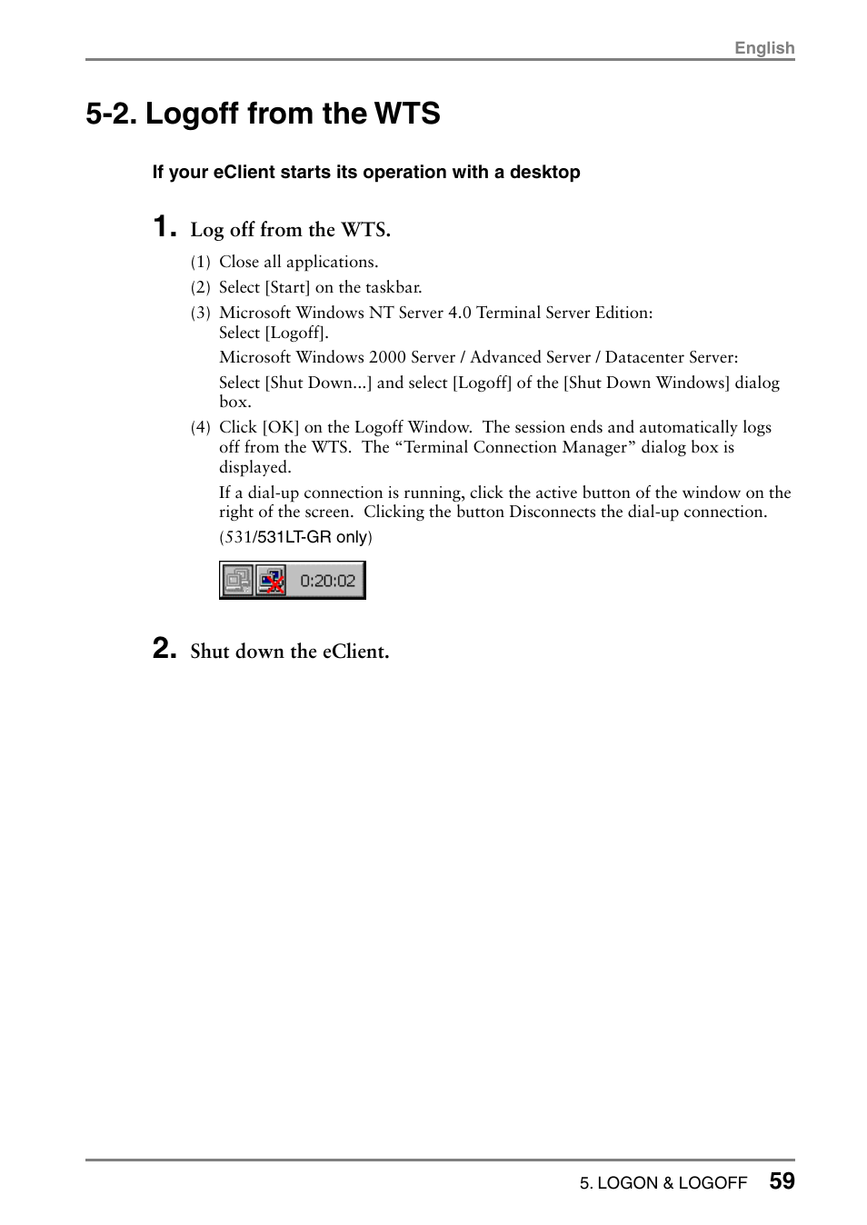 2. logoff from the wts | Eizo 531L User Manual | Page 59 / 103