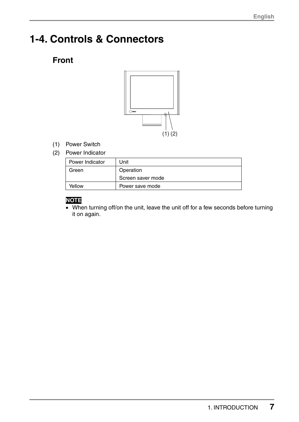 4. controls & connectors, Front | Eizo 531L User Manual | Page 7 / 103