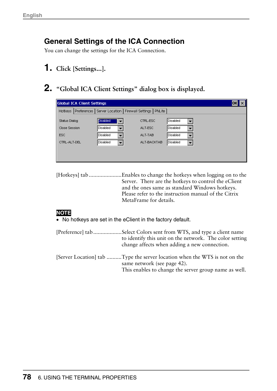 General settings of the ica connection | Eizo 531L User Manual | Page 78 / 103