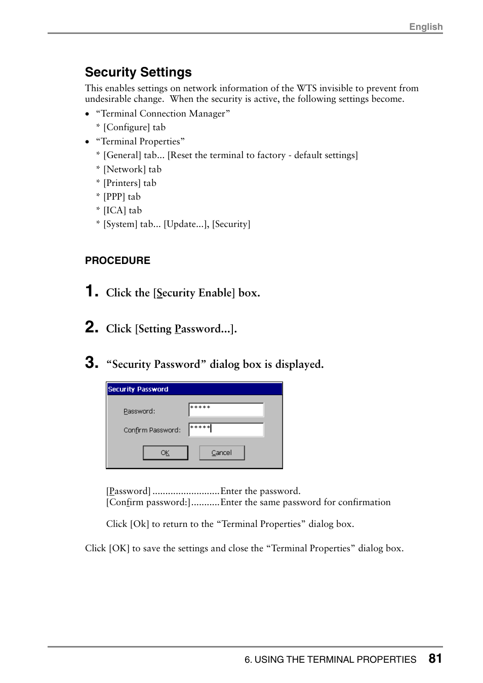 Security settings | Eizo 531L User Manual | Page 81 / 103